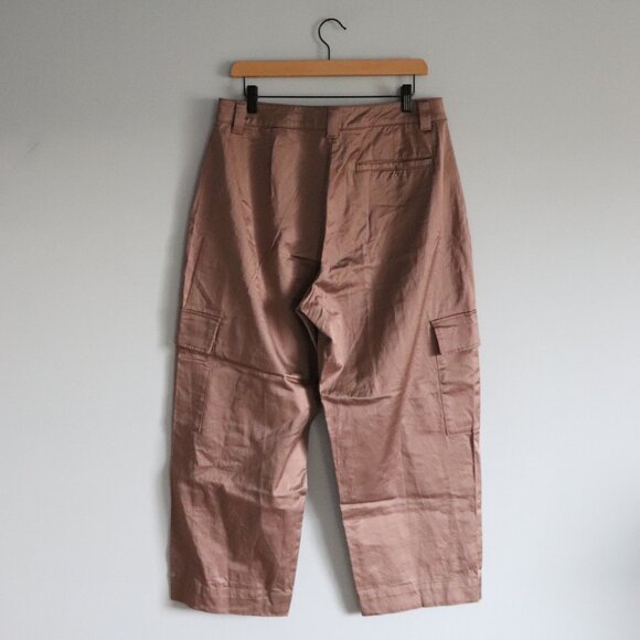 Old Navy Satin Extra High Rise Sz 12 Wide Leg Cargo Utility Barrel Pull On Pants - Picture 3 of 14